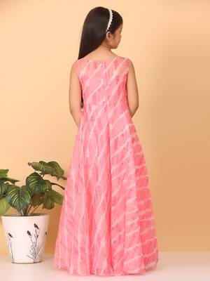 Ethnovog Ready To Wear Kids Girls Pink Digital Printed Organza Gown 2