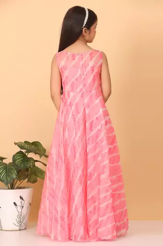 Ethnovog Ready To Wear Kids Girls Pink Digital Printed Organza Gown