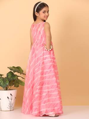 Ethnovog Ready To Wear Kids Girls Pink Digital Printed Organza Gown 3