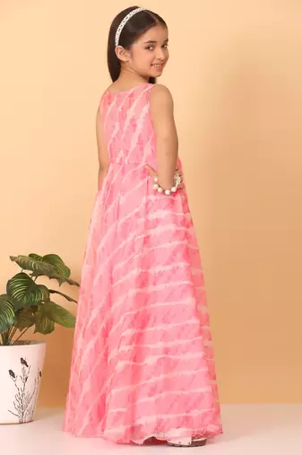 Ethnovog Ready To Wear Kids Girls Pink Digital Printed Organza Gown