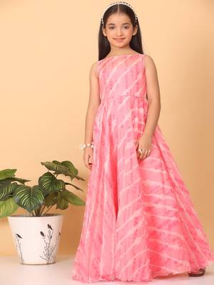Ethnovog Ready To Wear Kids Girls Pink Digital Printed Organza Gown 4
