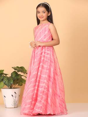 Ethnovog Ready To Wear Kids Girls Pink Digital Printed Organza Gown 5