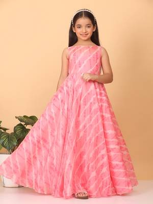 Ethnovog Ready To Wear Kids Girls Pink Digital Printed Organza Gown 1