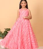 Ethnovog Ready To Wear Kids Girls Pink Digital Printed Organza Gown