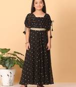 Ethnovog Ready To Wear Kids Girls Black Embroidered Overlap Draped Gown
