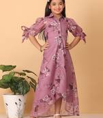Ethnovog Ready To Wear Kids Girls Mauve Organza Digital Printed Dress