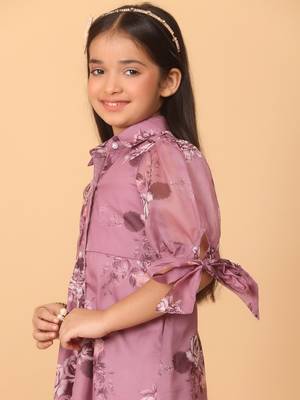 Ethnovog Ready To Wear Kids Girls Mauve Organza Digital Printed Dress 5