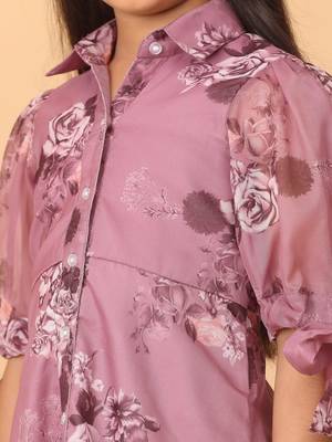Ethnovog Ready To Wear Kids Girls Mauve Organza Digital Printed Dress 6