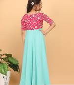 Ethnovog Ready To Wear Kids Girls Pink Embroidered N Turquoise Overlapping Gown