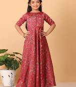 Ethnovog Ready To Wear Kids Girls Pink Printed Floor Length Gown