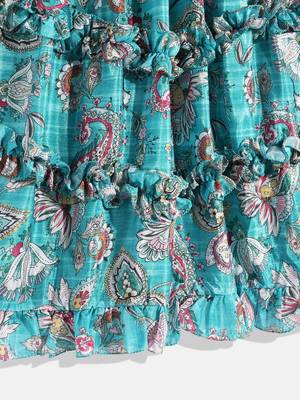 Ethnovog Ready To Wear Kids Girls Turquoise Chinon Ruching Style Gown 5