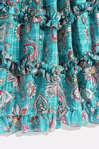 Ethnovog Ready To Wear Kids Girls Turquoise Chinon Ruching Style Gown