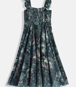 Ethnovog Ready To Wear Kids Girls Green Digital Printed Georgette Gown