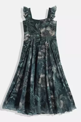 Ethnovog Ready To Wear Kids Girls Green Digital Printed Georgette Gown