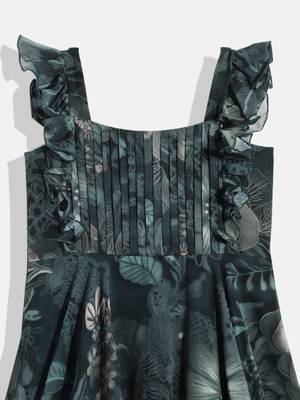 Ethnovog Ready To Wear Kids Girls Green Digital Printed Georgette Gown 3