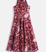 Ethnovog Ready To Wear Kids Girls Maroon Digital Printed Kota Silk Gown