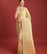 women's silk Blend saree indian attire in golden beige color