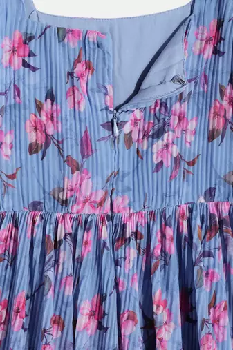 Ethnovog Ready To Wear Kids Girls Blue Digital Printed Georgette Pleated Gown