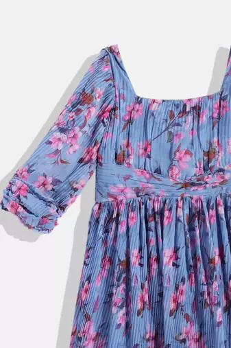 Ethnovog Ready To Wear Kids Girls Blue Digital Printed Georgette Pleated Gown