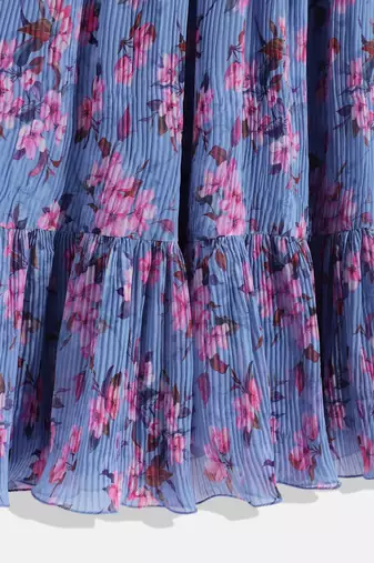 Ethnovog Ready To Wear Kids Girls Blue Digital Printed Georgette Pleated Gown