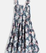 Ethnovog Ready To Wear Kids Girls Teal Blue Digital Print Chinon Gown