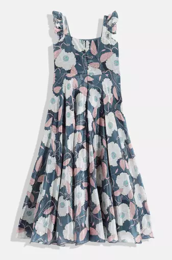Ethnovog Ready To Wear Kids Girls Teal Blue Digital Print Chinon Gown