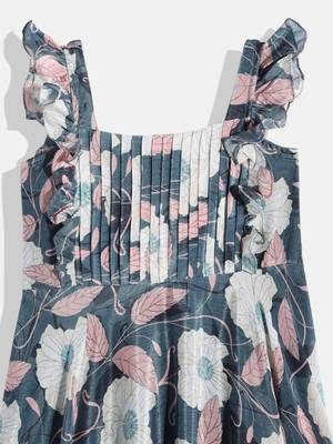 Ethnovog Ready To Wear Kids Girls Teal Blue Digital Print Chinon Gown 3