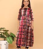 Ethnovog Ready To Wear Kids Girls Multicolored Digital Print Art Silk Kurti