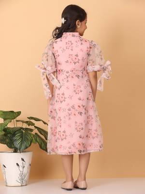 Ethnovog Ready To Wear Kids Girls Pink Digital Printed Organza Kurti 2