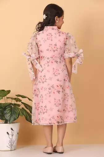 Ethnovog Ready To Wear Kids Girls Pink Digital Printed Organza Kurti