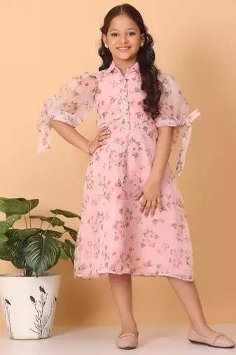 Ethnovog Ready To Wear Kids Girls Pink Digital Printed Organza Kurti