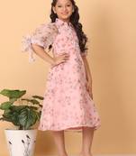 Ethnovog Ready To Wear Kids Girls Pink Digital Printed Organza Kurti