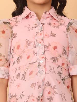 Ethnovog Ready To Wear Kids Girls Pink Digital Printed Organza Kurti 5