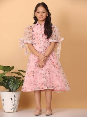 Ethnovog Ready To Wear Kids Girls Pink Digital Printed Organza Kurti 6
