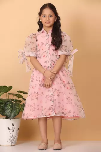 Ethnovog Ready To Wear Kids Girls Pink Digital Printed Organza Kurti