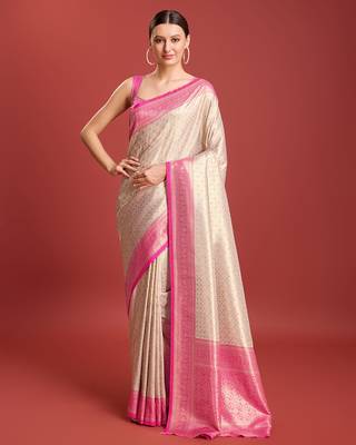 Pink kanjivaram silk Blend zari work saree 1