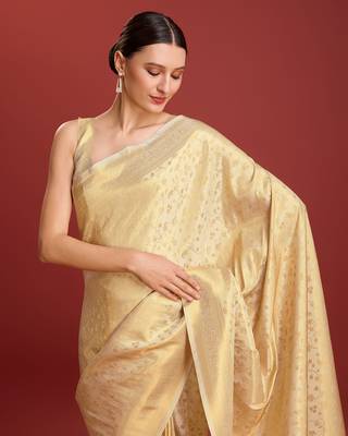 Beige Kanjivaram silk blend zari work saree 5