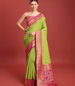 Parrot Green Patola Pallu Tissue Silk Blend Saree