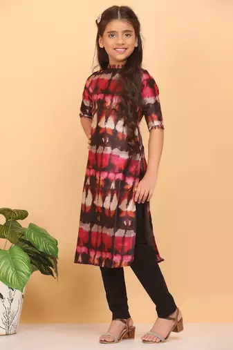 Ethnovog Ready To Wear Kids Girls Multicolored Digital Print Kurti