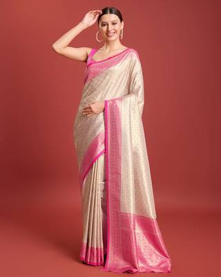 Pink kanjivaram silk Blend zari work saree 2
