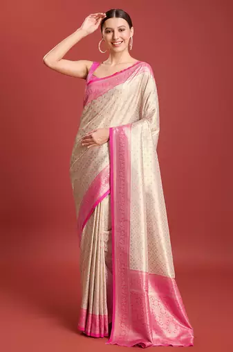 Pink kanjivaram silk Blend zari work saree