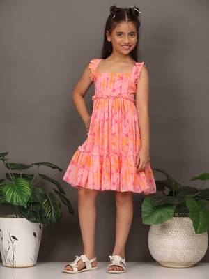 Ethnovog Ready To Wear Kids Girls Multicolored Digital Printed Shibori Tiered Kurti 3