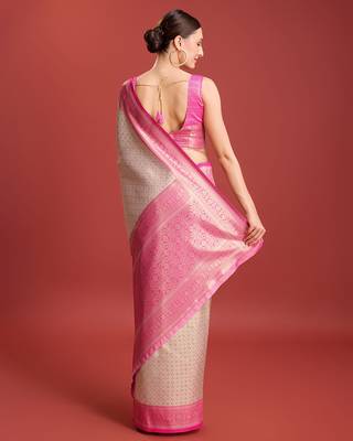 Pink kanjivaram silk Blend zari work saree 3