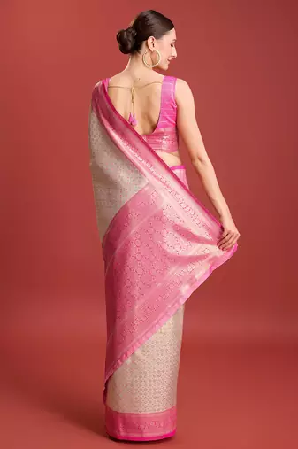 Pink kanjivaram silk Blend zari work saree