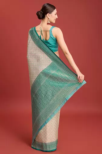 Turquoise kanjivaram silk blend zari work saree