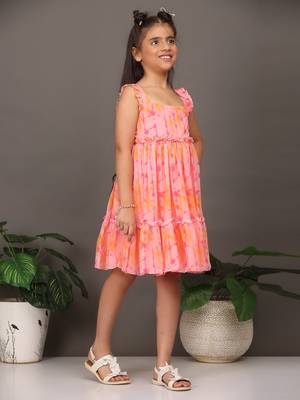 Ethnovog Ready To Wear Kids Girls Multicolored Digital Printed Shibori Tiered Kurti 5