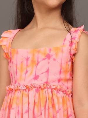 Ethnovog Ready To Wear Kids Girls Multicolored Digital Printed Shibori Tiered Kurti 6