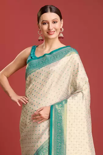 Turquoise kanjivaram silk blend zari work saree