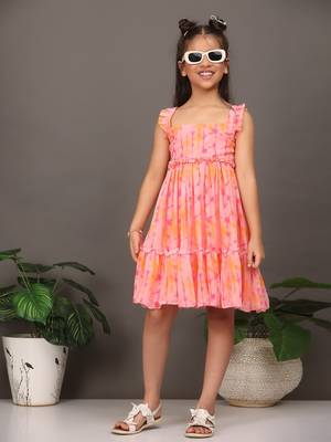 Ethnovog Ready To Wear Kids Girls Multicolored Digital Printed Shibori Tiered Kurti 1