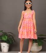 Ethnovog Ready To Wear Kids Girls Multicolored Digital Printed Shibori Tiered Kurti